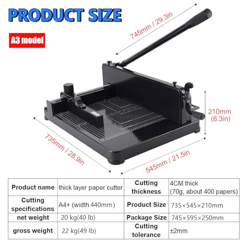 Tagliacarta di Carta di ghigliottina Resistente, tagliacarte A4/A3 con Lama d'Acciaio Tagliente da 12"/17", Taglia Fino a 1,57 Pollici di scarta di Carta Spessa