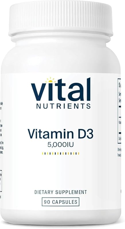 Vitamina D 5000 UI - Suplemento de vitamina D3 - Huesos, dientes, músculos sanos *- Función celular e inmune - Absorción de calcio - Sin gluten, lácteos ni soja - 90 cápsulas