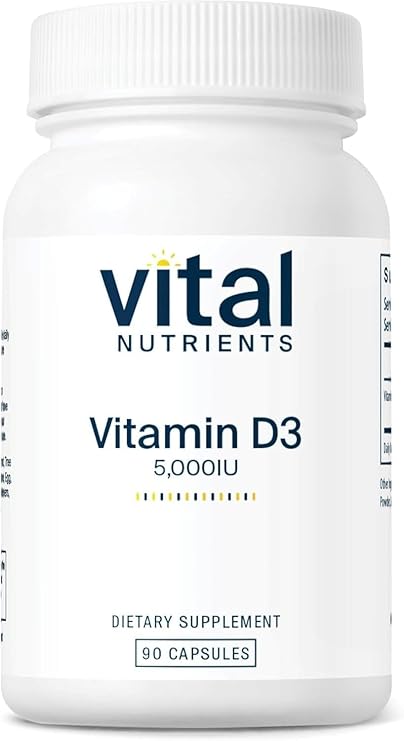 Vital Nutrients Vitamin D 5000 IU - Vitamin D3 Supplement - Healthy Bones, Teeth, Muscles*- Cellular & Immune Function - Calcium Absorption - Gluten, Dairy and Soy Free - 90 Capsules