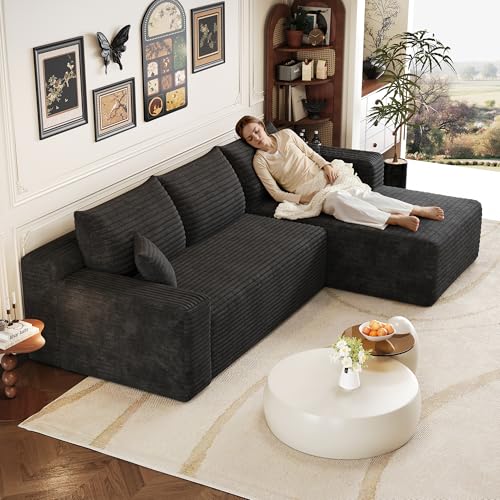 Sapgaks Canapé d'angle en L Moderne 241 cm,canapé 3 Places en Velours côtelé avec Assise Profonde et Angle intégré,canapé Convertible modulaire,Chaise...