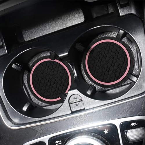 Image of Mandark Car Cup Holder Coasters, 2.75 Inch Non-Slip Insert Water Bottle Holder Pads, Dustproof Automotive Interior Accessories Mat, Universal for Vehicles, Trucks, RVs and More (Black /Pink, 2PCS)