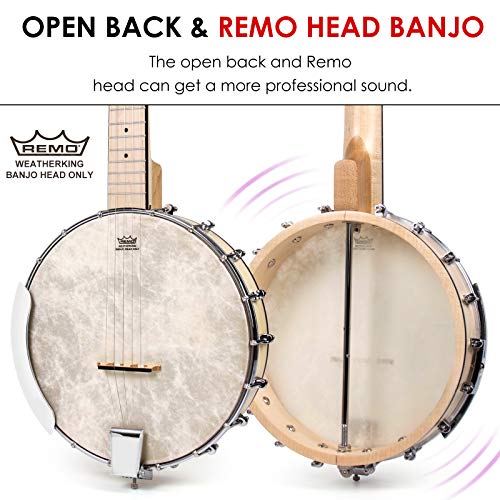 image for 5 String Banjo, AKLOT Adjustable Full Size Maple Banjo Open Back Remo 