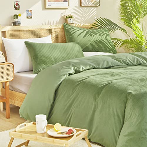 Luxlovery Sage Velvet Comforter Set King Dark Green Plush Fluffy Bedding Comforter Sets Sage Green Comfy Soft Quilt Blanket Winter Warm Durable Bedding Set With 2 Pillowcases Women Men Adults Teens #TOP3