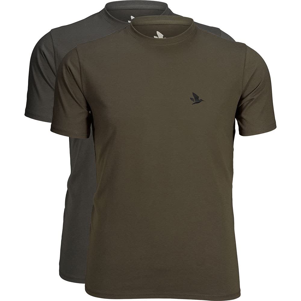 Seeland | Men's Outdoor T-Shirt | 2 Pack | Practical Hunting Hiking and Trekking Attire | Granite/Pine Green | 3XL