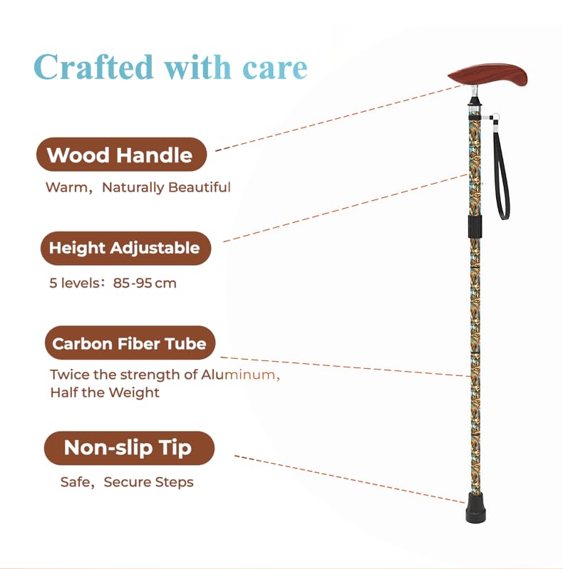 Bastón plegable para mujeres y hombres, elegante bastón plegable para viajes y uso diario, altura ajustable, diseño de fibra de carbono