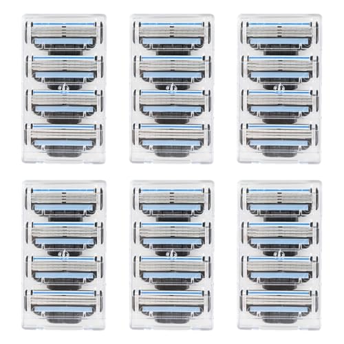 24 Hombre Recambios, Cuchillas de Afeitar Compatible con Mach 3 para hombre Turbo, Recambios de 3 Capas con Doble Lubricación, Afeitado Preciso y Suave, Indicador de Cambio, Hojas de Afeitar