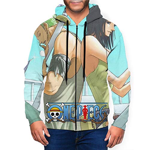 Narukrstore Fashion Against Wind Men's Zip Up Hoodie with Kangaroo Pocket, Nico Robin and Roronoa Zoro One Piece Theme Hooded Shirts, Breathable Anime Jacket for Hunting Motorcycle