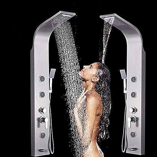 Columna de Ducha para Baño en Acero Inoxidable con Panel de Lluvia, Cascada y Chorros de Hidromasaje, Control Dual, Acabado Cepillado en Níquel miniatura 3