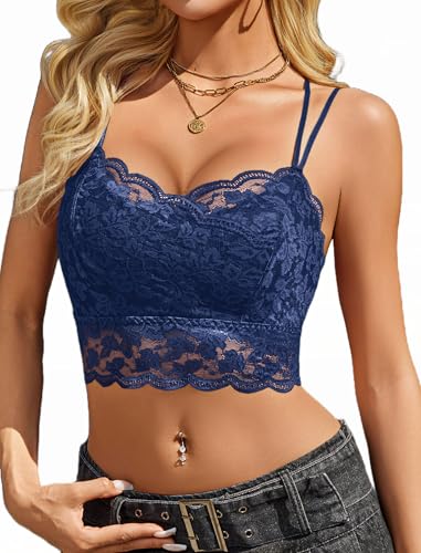 Image of Avidlove Bralettes for Women Lace Camisole V Neck Double-Layered Adjustable Strap Tank Cami Crop Top