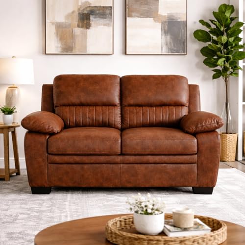 Image of Torque Jett 2 Seater Leatherette Sofa-Tan | Modern Designs Sofa Set 2 Seater | Premium Leatherette 2-Person Sofas Couches for Living Room Office Setting