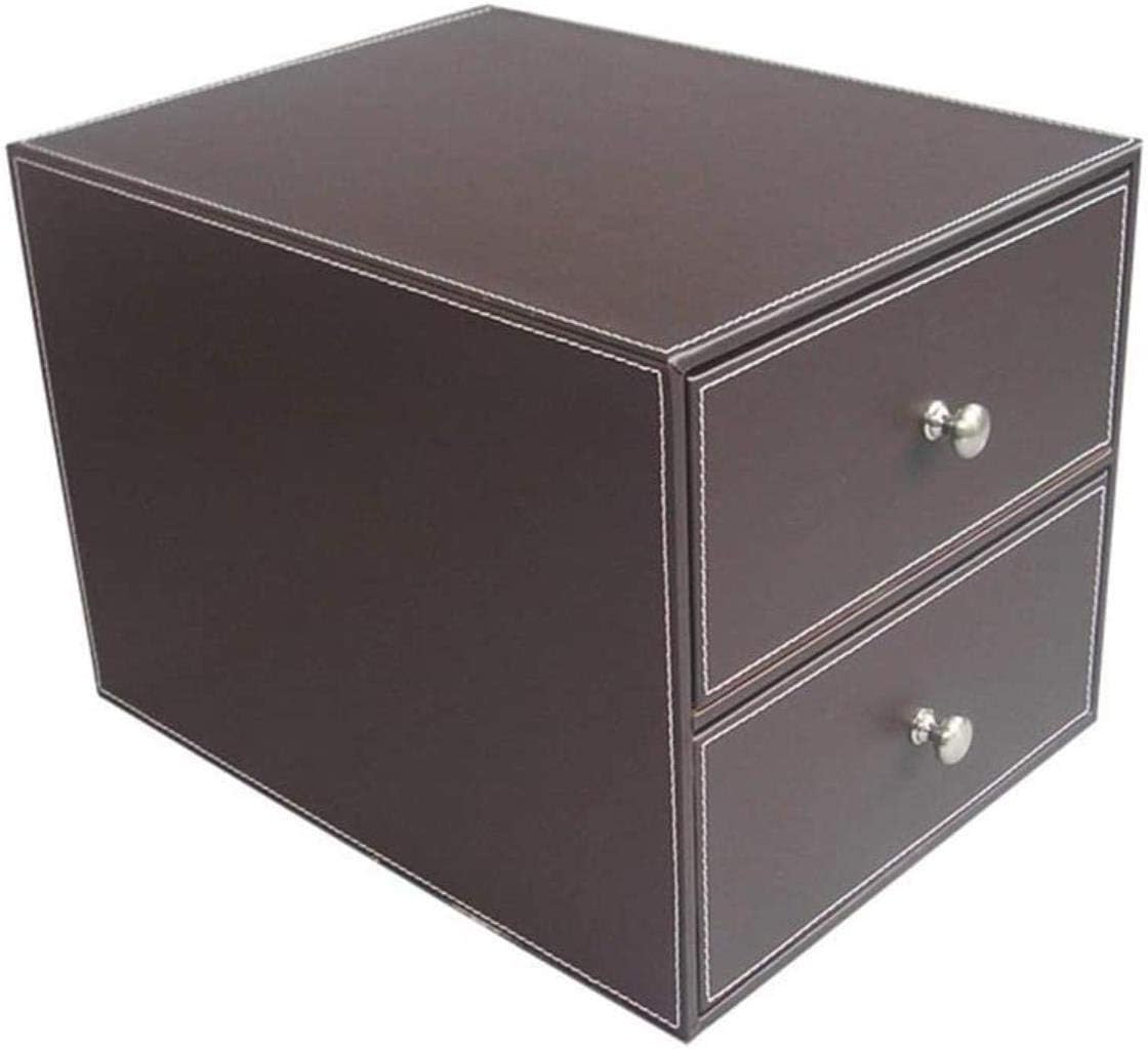 File Cabinets Multifunctional Storage Cabinet, Flat, 3-Layer Drawer Desktop Data Storage Box, Leather Office Cabinet Stacking Cabinet, Desktop Accessories (Brown) (25.5x33.5x24.5cm Coffee Coffee) (2