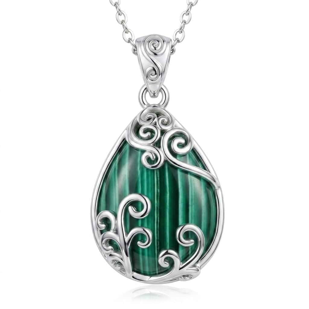 925 Sterling Silver Filigree Halo Celtic Natural Stone Necklaces Handcrafted Turquoise Moonstone Malachite Lapis Opal Onyx Jewelry Pendant Gifts for Women Wife Mom, Birthday Christmas Ideas.
