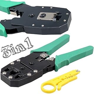 Safekom Crimping Tool & Wire Stripper RJ45 RJ11 RJ12 Cat5 Cat5e Cat6 Cat6e Cat7 Ethernet Network Internet Cable Crimp Crimping Crimper Tool With Wire Stripper