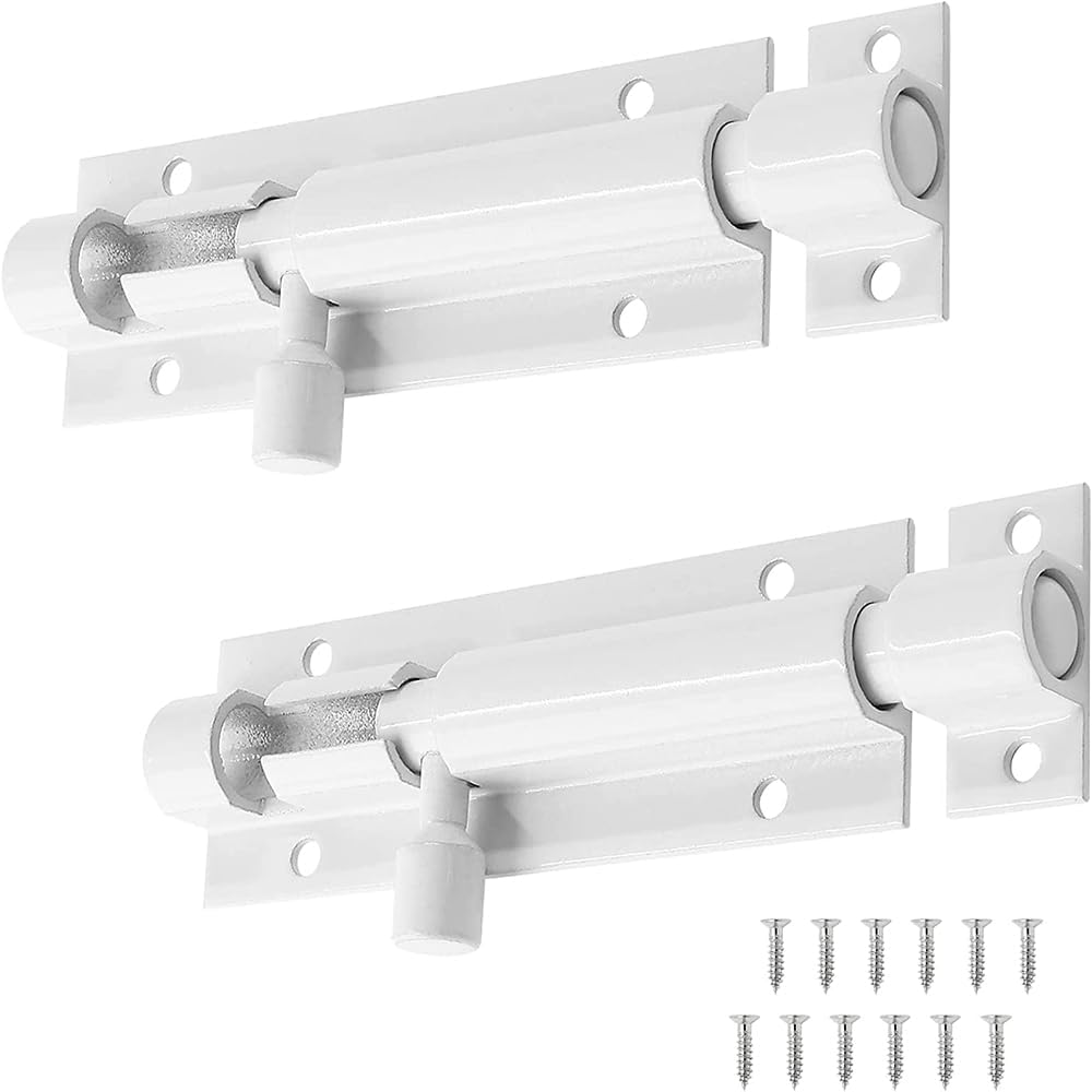 2 Pack 5 Inch Barrel Bolt Lock, Heavy Duty Slide Latch Lock, Security Sliding Latch Lock, Door Latch Lock Slide Bolt, White
