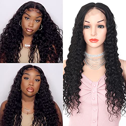 Loose Deep Wave Lace Front Wigs Human Hair 20 Inch Brazilian Virgin Hair Deep Wave 4x4 Lace Closure Wigs With Baby Hair for Black Women Natural Color 20 Inch