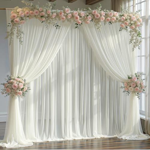 20x10FT Ivory Sheer Tulle Backdrop Curtains for Wedding Parties,4 Pack Photo Backdrop Curtains Ceiling Drapes for Birthday Party Baby Shower,Arch Fabric Background with Rod Pocket for Home Decorations
