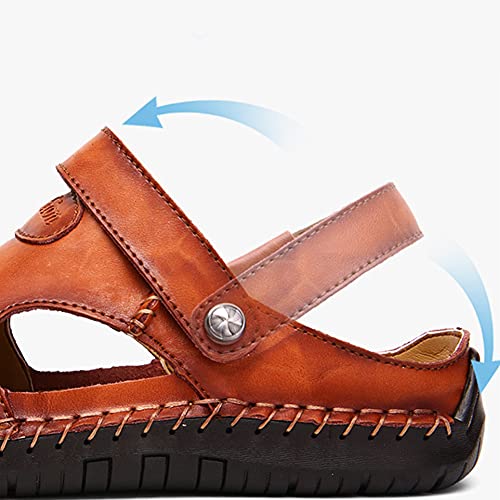 Sandals for Men Closed Toe Leather Sandals Beach Casual Outdoor Hiking Fisherman Sandals Shoes Wide Width Waterproof Anti-Slip Slippers Sandals (Red Brown)3