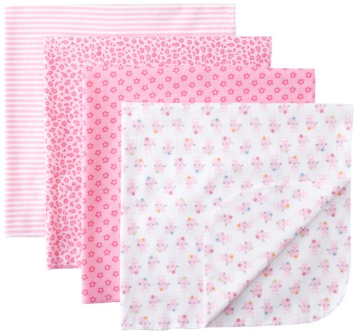 Gerber Baby Girls' 4 Pack Flannel Receiving Blanket