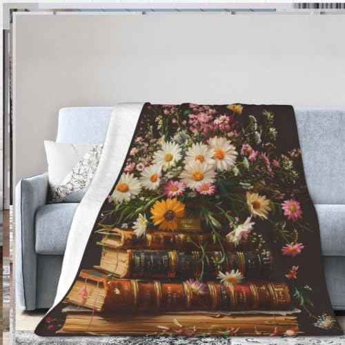 Vintage Book and Wildflower Ultra-Soft Micro Fleece Blanket Beach Blanket Picnic Blankets Throw Blanket All Seasons Warm Blanket for Bedding Sofa and Travel 40"x30"