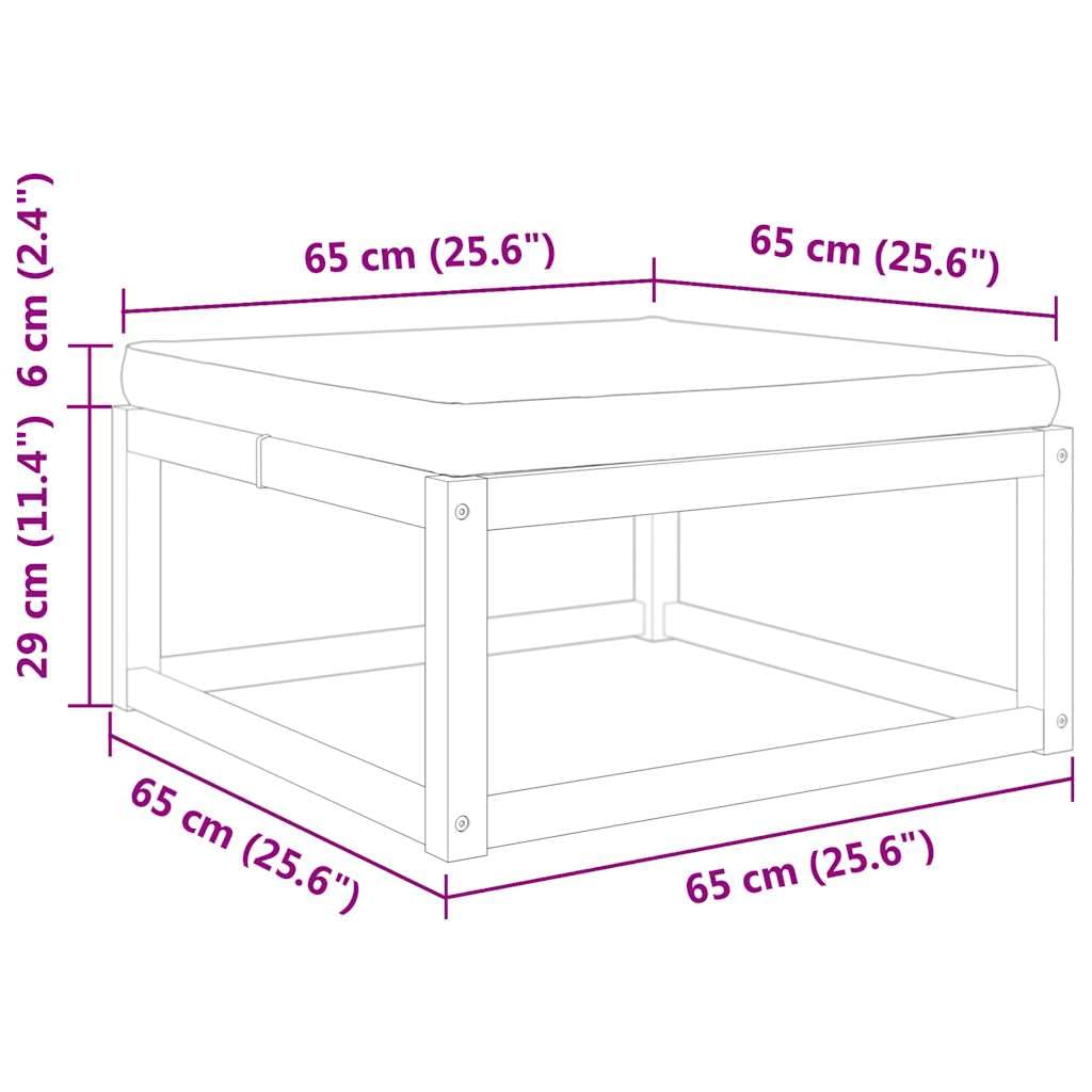 Taboret ogrodowy z poduszką z litego drewna akacjowego, 65 x 65 x 29 cm, do użytku na zewnątrz, do ogrodu, na taras, balkon, ze zdejmowaną, nadającą się do prania tapicerką, odporny na warunki