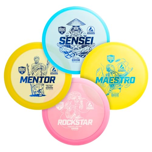 Discmania Disc Golf Starter Kit (4 Pack) | Active Premium Beginner Disc Golf Set | Sensei, Maestro, Rockstar & Mentor | Premium Plastic, Easy to Throw | Ideal Gift for New Players (Colors May Vary)