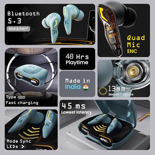 GOBOULT Astra Truly Wireless in Ear Earbuds with 48H Playtime, Built-in App Support, 45ms Low Latency Gaming, 4 Mics ENC, Breathing LEDs,13mm Bass Drivers, TWS Ear Buds (Powder Blue) view 2