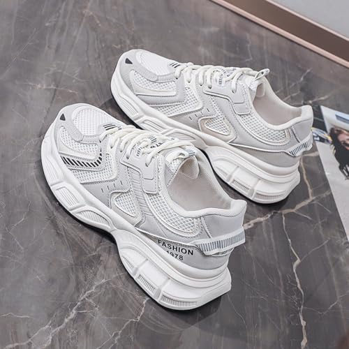 Womens Leather Lace Up Platform Sneakers FashionCasual Non Slip Shock Absorbing Heighten Walking Workout Driving Shoes3