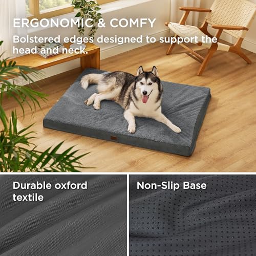 BEDSURE orthopädisches Hundebett Grosse Hunde - 135x91x10cm Hundekissen flauschig Hundematte waschbar Hundematratze in dunkelgrau für große Hunde
