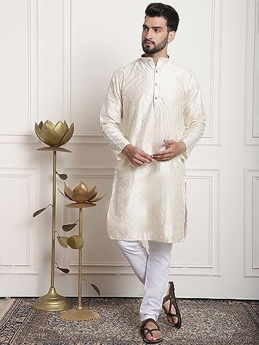 Image of SOJANYA (Since 1958 Men's Silk Blend Kurta and Pyjama with Nehru Jacket