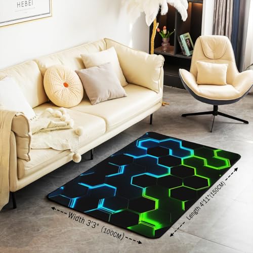 Tapete decorativo geométrico azul y verde 150x200 cm miniatura 3