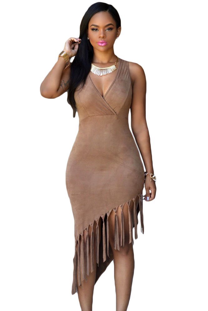 brown suede fringe dress Women's Country Dreams Suede Fringe Mini Dress in Brown main image 0