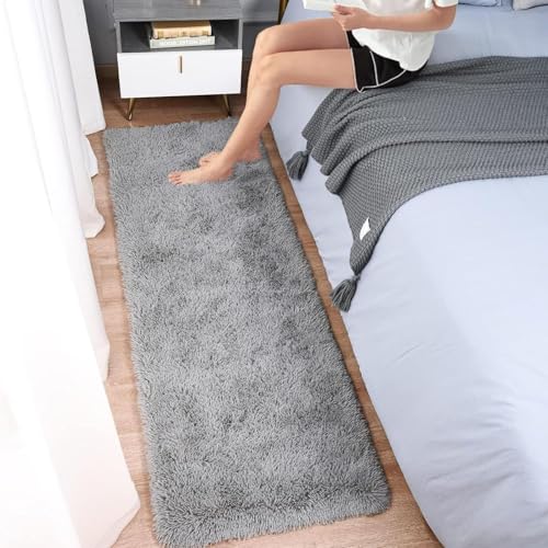 Tapis shaggy haut de gamme moelleux gris de 255 x 270 cm avec envers antidérapant