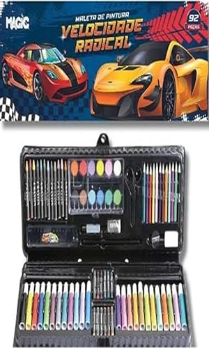 Maleta Kit de Pintura Infantil Escolar com 92 Peças Carros