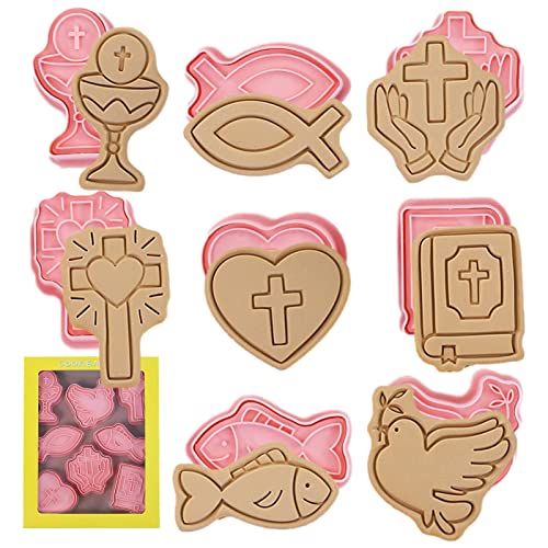 Rianpesn Tagliabiscotti cristiani | Stampo per Biscotti di Pasqua, Battesimo, Comunione, 8 Pezzi,Calice, Gesù Pesce, Santa Croce, Colomba, Tagliabiscotti Fantasia Croce per Prima Comunione