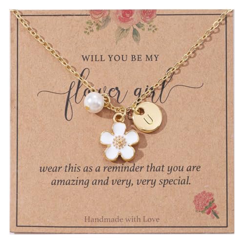 Image of Initial A-Z Letter Necklace for Flower Girl,14K Personalized Proposal Gifts for Flower Girl On Wedding Bridal Shower Party
