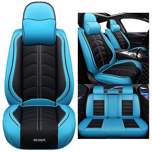 nenyan Universal Car Seat Covers waterproof leather Full Set, To Fit Most Cars, Side Airbag Compatible - Blue
