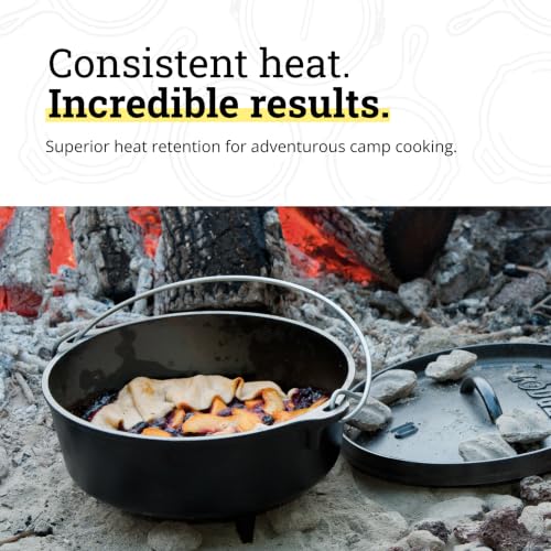 Image of Lodge Seasoned Cast Iron Camp Dutch Oven with Lid - 4 Quart - Dual Handles - Seasoned Cast Iron Cookware with Steel Handle & Strong Lid for Heavy- Duty Camping Cookware