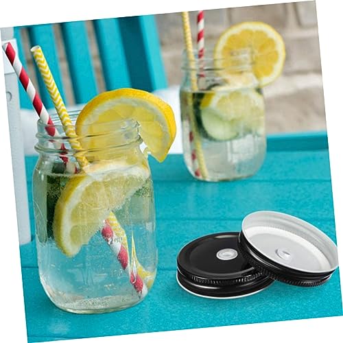 POPETPOP 24stücke Tinplate Becherdeckel Mit Strohhalmloch Wiederverwendbare Verschlusskappen Für Einmachgläser Und Flaschen Schwarz Für Bubble Tea Und Cocktails