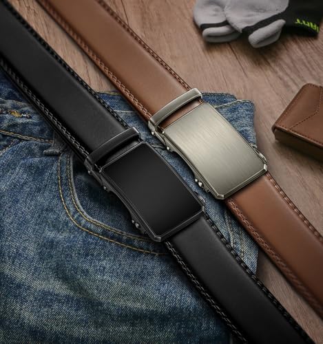 Image of BULLIANT Men belt 2Pack,Leather Ratchet Belt for Gift Men Dress Casual Jeans 1 3 /8 inch,Cut for Fit