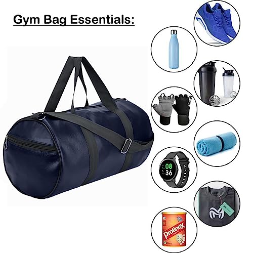 Image of Trendy & Classic Leather Gym Bag for Men & Women with Shoulder Strap Yoga & Travel Duffle Bag for Boys & Girls Outdoor Blue 43cm x 23cm x 23cm