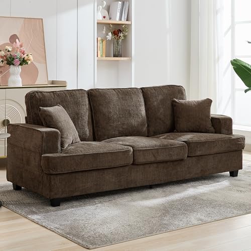 Couches for Living Room, 89 inch Cloud Couch Sofa in Chenile with Extra Comfy Soft Deep Seats, Modern 3 Seater Sofas for Living Room Bedroom Office Apartment, Brown