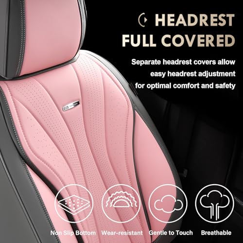 Image of Coverado Front Seat Covers, 2 Pack Leather Seat Cover for Cars, Waterproof Seat Covers, Front Seat Car Seat Protectors, Driver Car Seat Cushions Universal Fit for Most Vehicles, Gray&Pink
