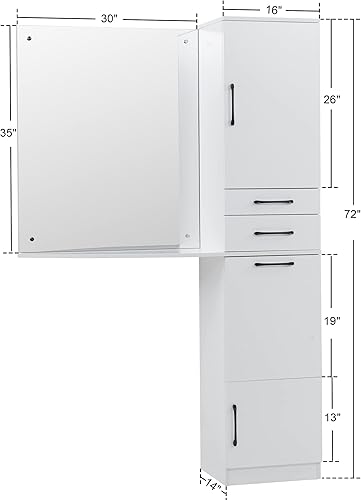 Miniatura 3 de BarberPub Estación de espejo de montaje en pared con cajones de almacenamiento y estante, estación de peluquería, equipo de belleza 3034 (blanco)