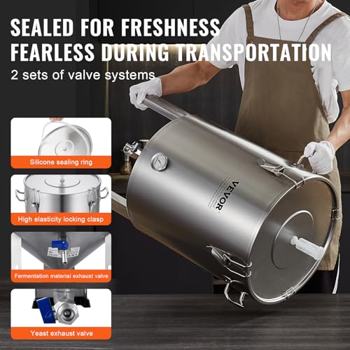 Image of VEVOR Fermentation Tank 16 Gal,Stainless Steel Beer Brew Fermentor, Brew Bucket Fermentor for Home Brewing with Conical Base Brewing Equipment