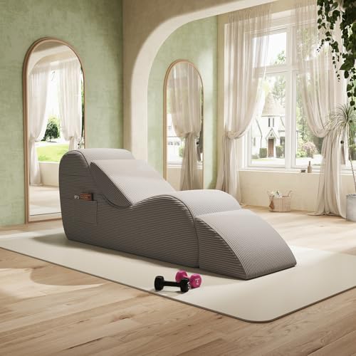 Yoga Chairs for Adults, Chaise Lounge Chair, Chaise Lounge with Waist Pad, Foot Pad, Side Pockets, High Density Foam Non-Slip Bottom, Yoga Chair for Relaxation Stretching Exercise (Gray)