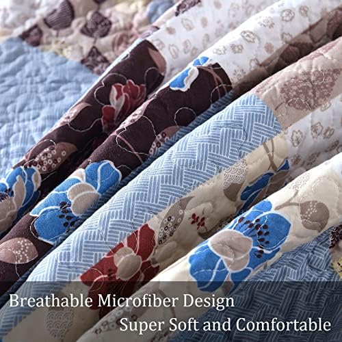 Qucover King Size Bedspreads Reversible Blue Quilted Bedspread Set, Lightweight Quilted Coverlets with 2 Pillow Shams, 230x250cm