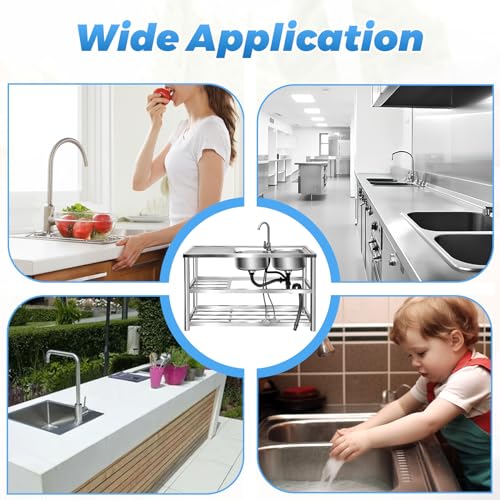 Stainless Steel Utility Sink, Free Standing Utility Sink Kitchen Sink with 2 Compartments, Restaurant Sink with Faucet, Drainer and Drainboard for Restaurant and Kitchen