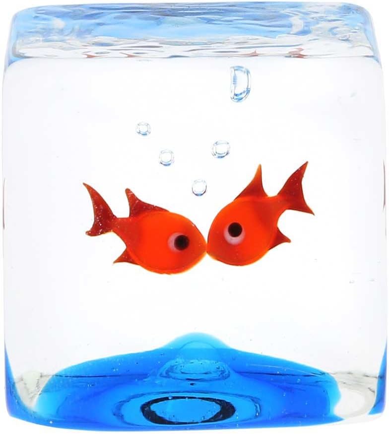 GlassOfVenice Murano Glass Aquarium Cube With Goldfish