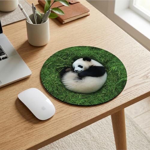 Image of Premium Non-Slip Mouse Pad for Office, Home & Gaming | Smooth Surface for Optical & Laser Mice | Durable Anti-Skid Rubber Base | Precision Tracking | Round Panda Design