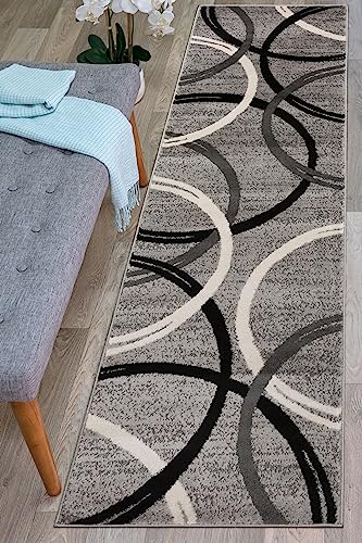 Rugshop Modern Wavy Circles Design Runner Rug 2' x 10' Gray